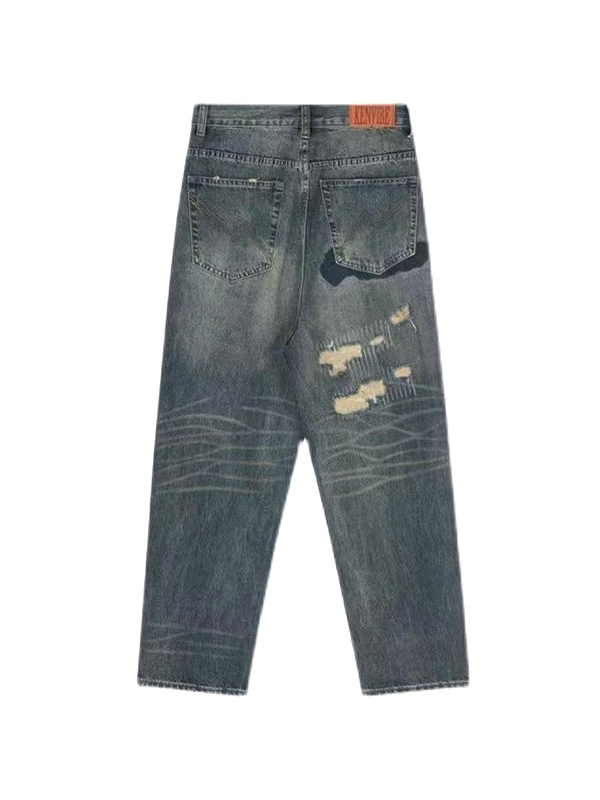 Men's Distressed Various Patch Decor Loose Jeans-4
