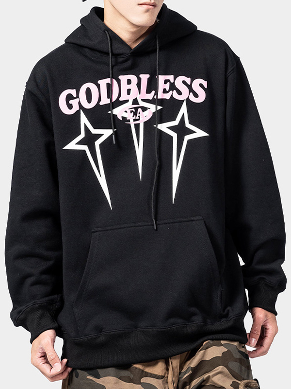 Men's Contrast Color Print Kangaroo Pocket Oversized Hoodie-1