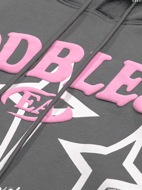 Men's Contrast Color Print Kangaroo Pocket Oversized Hoodie-4