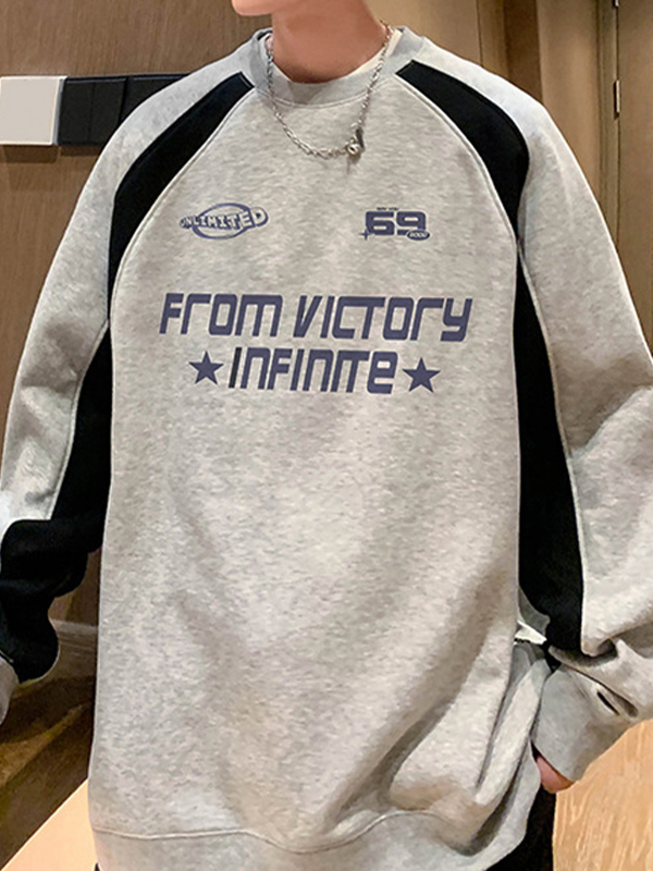 Men's Retro Letter Print Raglan Splice Sweatshirt-1