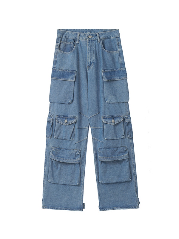 Men's Hip Pop Multi Pocket Cargo Jeans-4