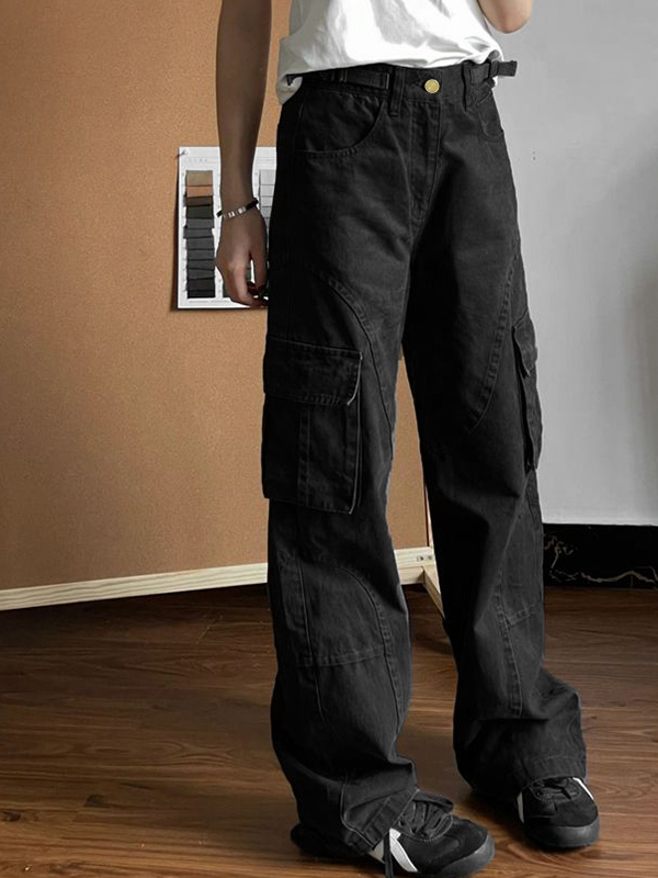 Vintage Multi Pocket Splice Cargo Jeans-2