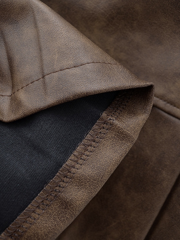 Distressed Leather Pleated High Rise Mini Skirt-4