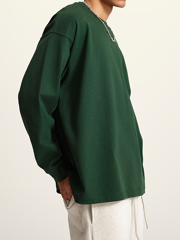 Men' Solid Color Drop Shoulder Long Sleeve Tee-1