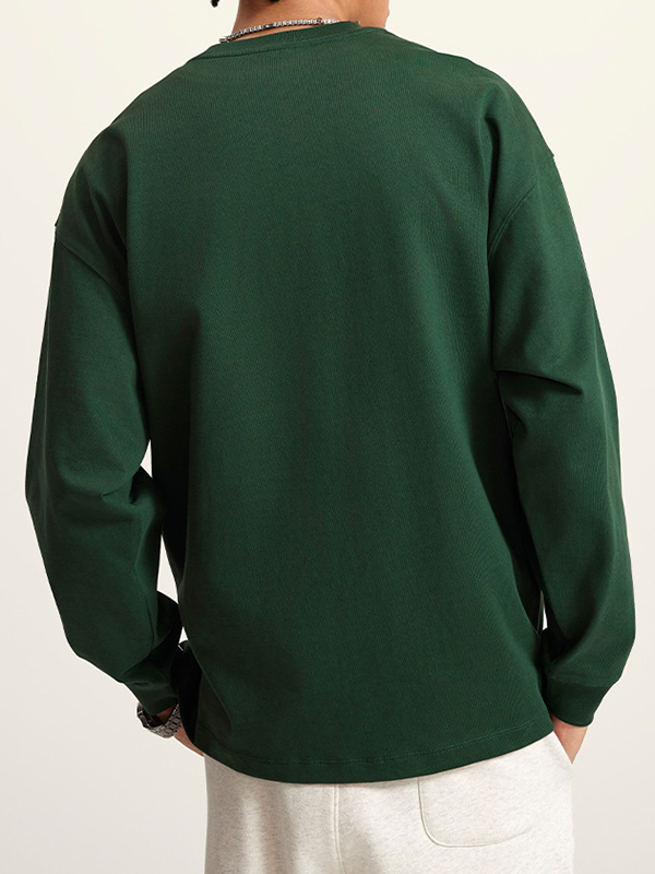 Men' Solid Color Drop Shoulder Long Sleeve Tee-2