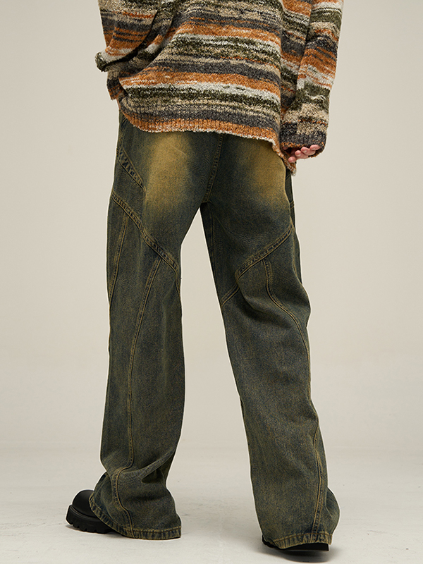 Men's Distressed Splice Straight Leg Jeans-1