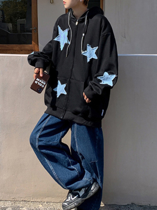 Men's Star Patch Zip Up Hoodie-1
