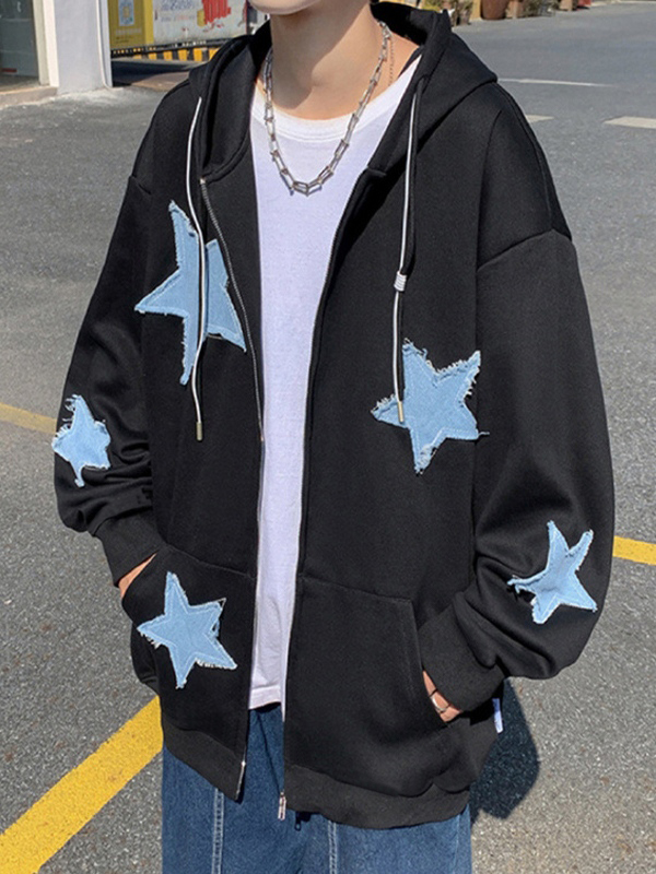 Men's Star Patch Zip Up Hoodie-6