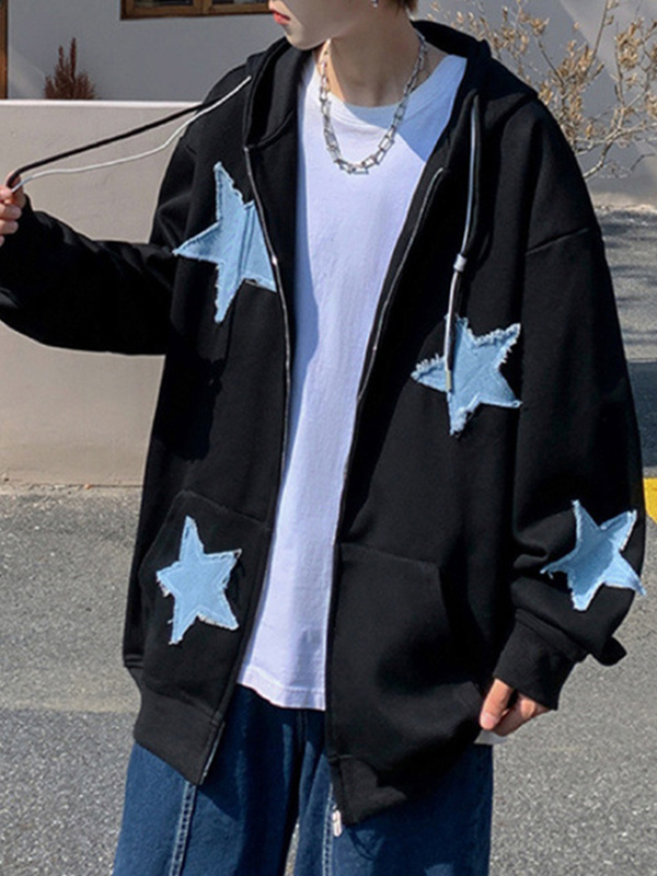 Men's Star Patch Zip Up Hoodie-4