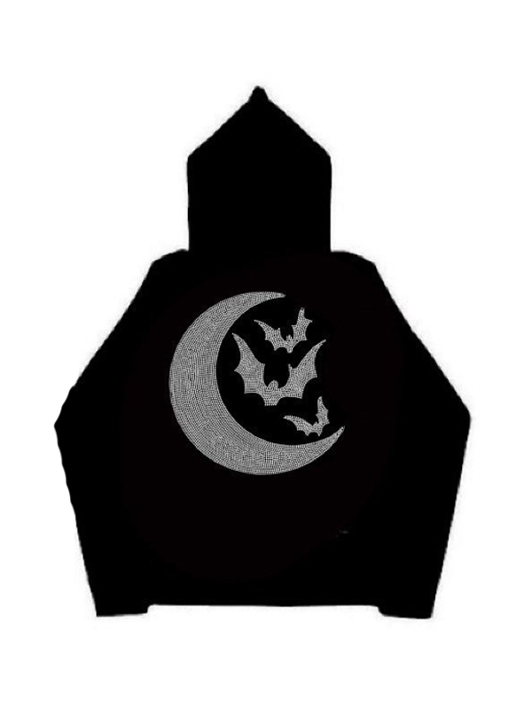 Men's Devil Moon Rhinestone Print Slim Oversized Hoodie-2