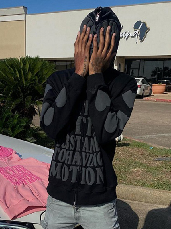 Men's Hip Pop Letter Heart Print Oversized Hoodie-1