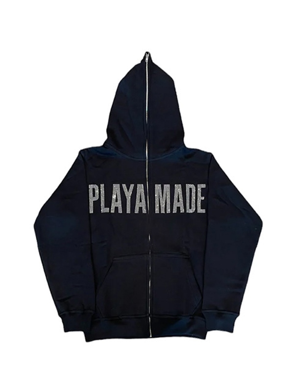 Men's Shiny Letter Rhinestone Fleece Oversized Hoodie-2