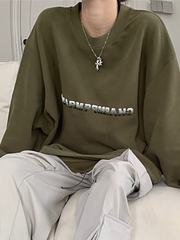 Simple Letter Print Loose Sweatshirt-1