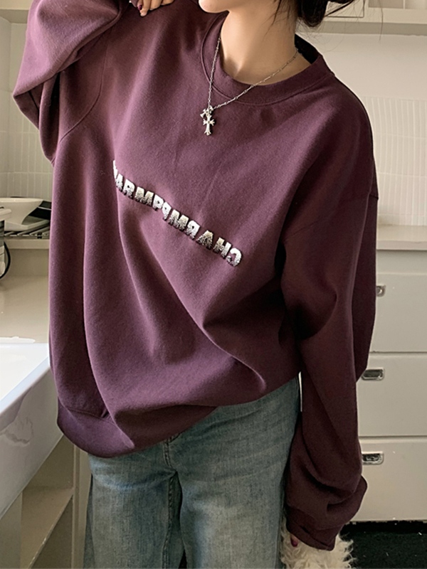 Simple Letter Print Loose Sweatshirt-1