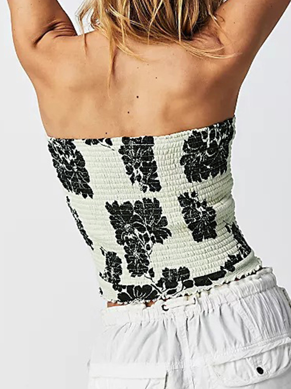 Random Floral Print Peplum Bandeau Top-1