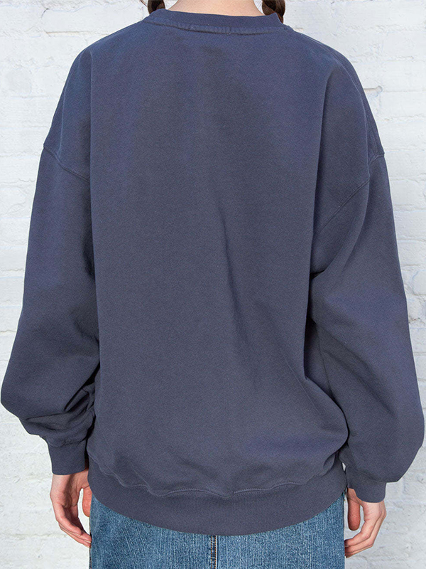 Solid Crew Neck Pullover Sweatshirt-1