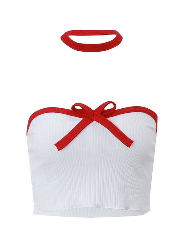 Contrast Trim Bow Cropped Bandeau Top-3