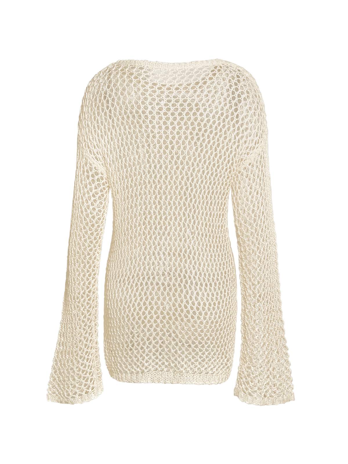 Cross Pattern Crochet Hollow Long Sleeve Knit Top-7
