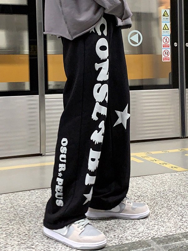 Men's Letter Star Graphic Loose Sweatpants-3