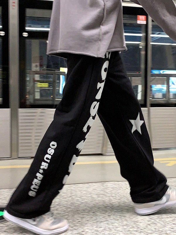 Men's Letter Star Graphic Loose Sweatpants-4