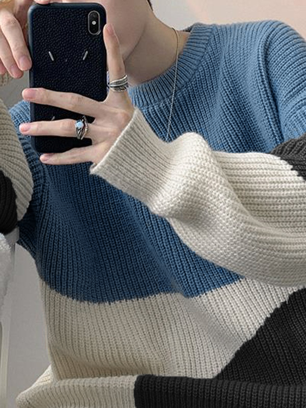 Men's Color Block Pullover Sweater-2