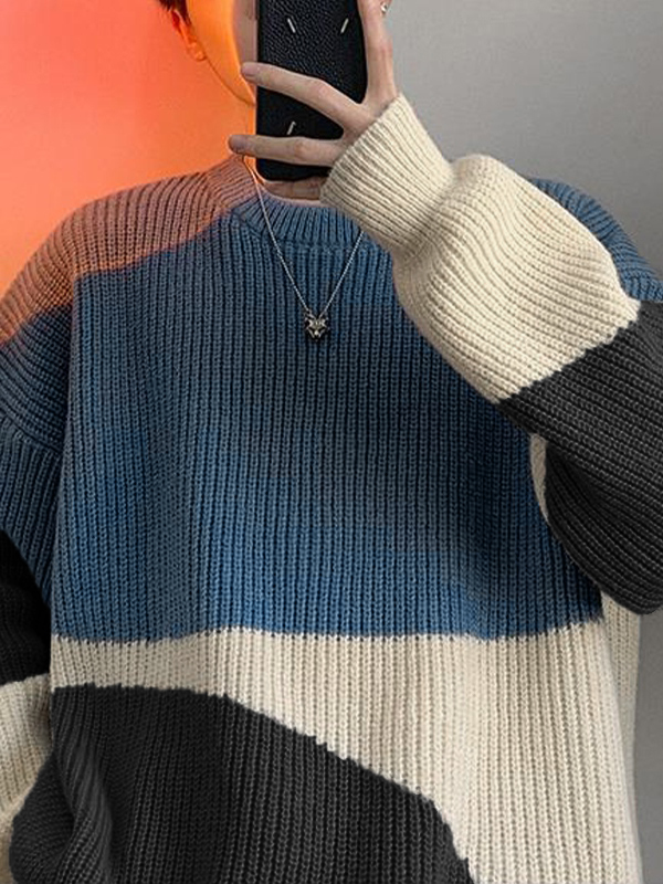 Men's Color Block Pullover Sweater-1