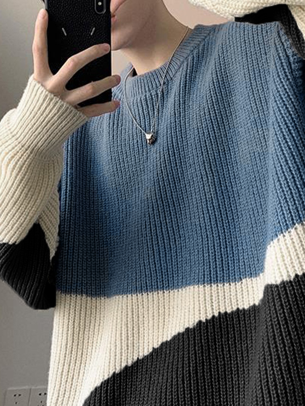 Men's Color Block Pullover Sweater-3