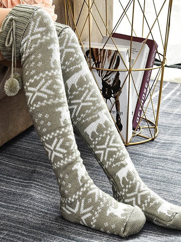 Christmas Jacquard Knee High Socks-1