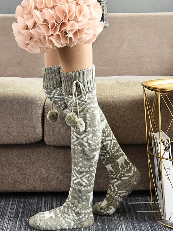 Christmas Jacquard Knee High Socks-3