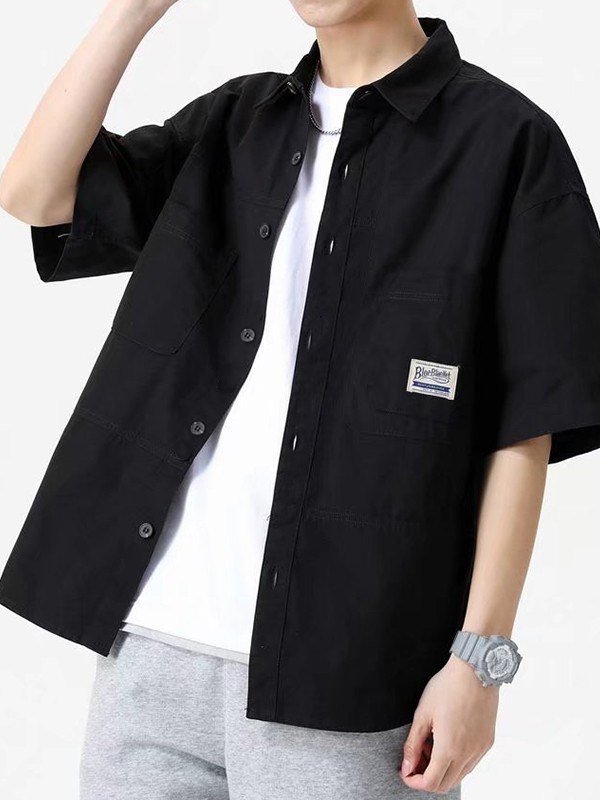 Men's Short Sleeve Buttoned Casual Cargo Shirt-2