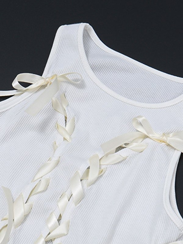 Lace Up Ribbed Cropped Tank Top-5