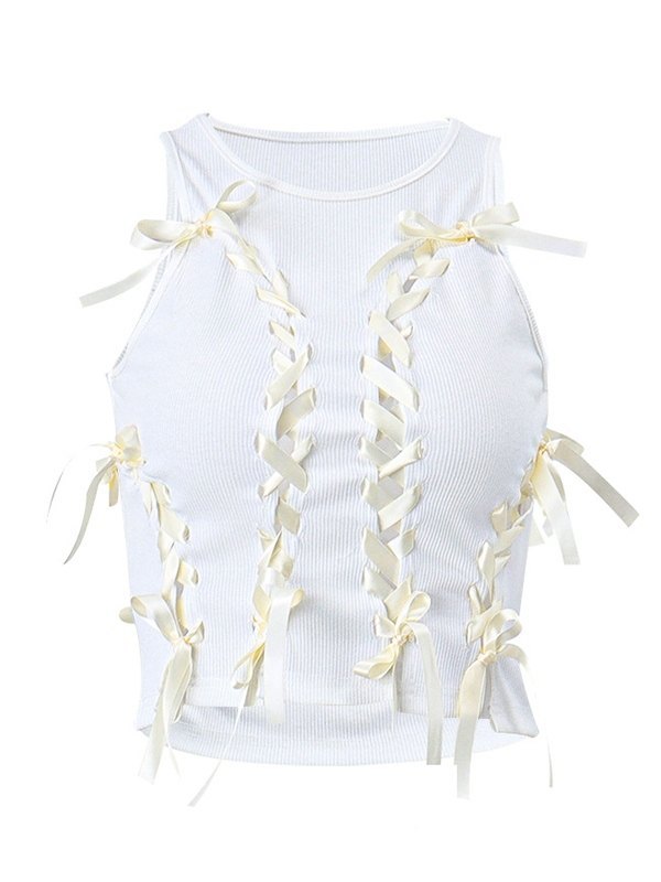 Lace Up Ribbed Cropped Tank Top-3