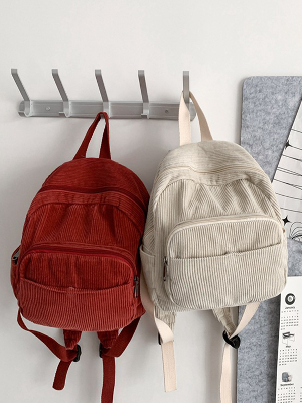 Solid Color Corduroy Mini Backpack-1