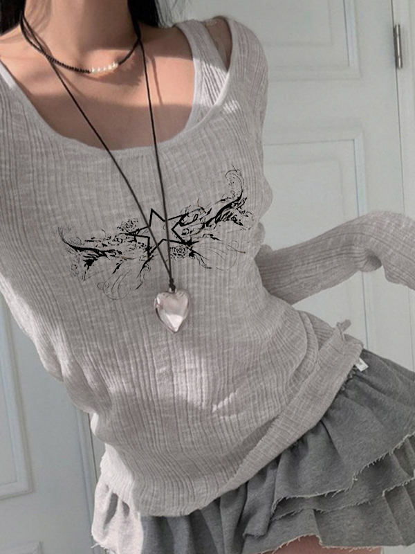 Vintage Star Print Two Piece Long Sleeve Knit-1