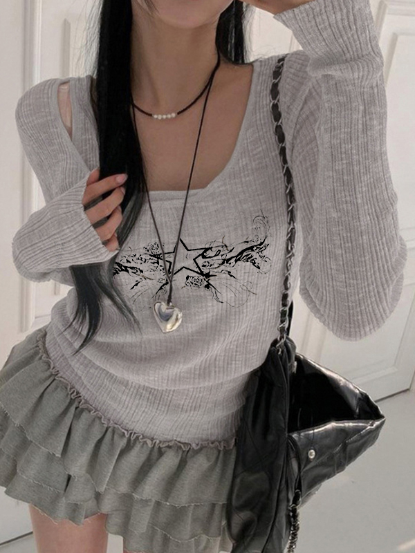 Vintage Star Print Two Piece Long Sleeve Knit-3