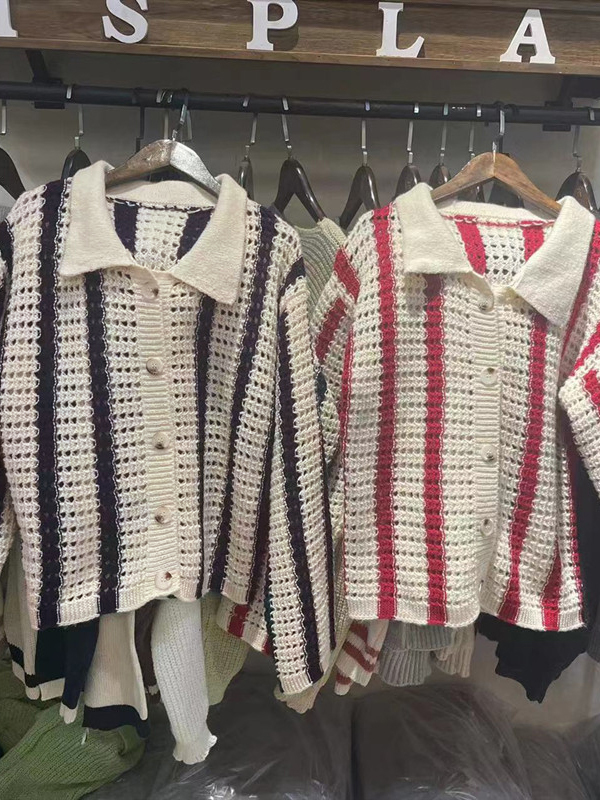 Cutout Striped Baggy Cardigan-2