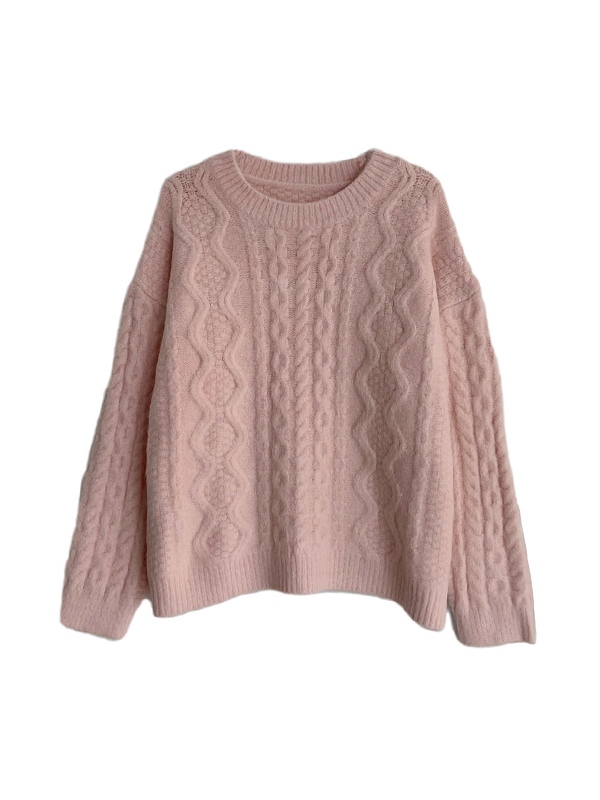 Solid Cable Knit Pullover Sweater-5