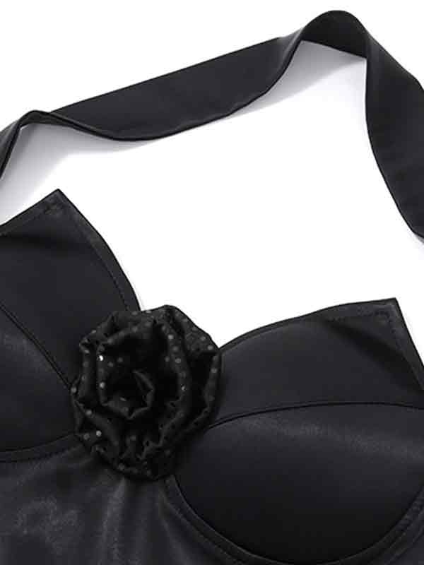 Three-dimensional Flower Decor V Neck Halter Corset Top-6
