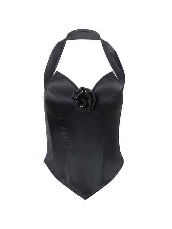 Three-dimensional Flower Decor V Neck Halter Corset Top-5